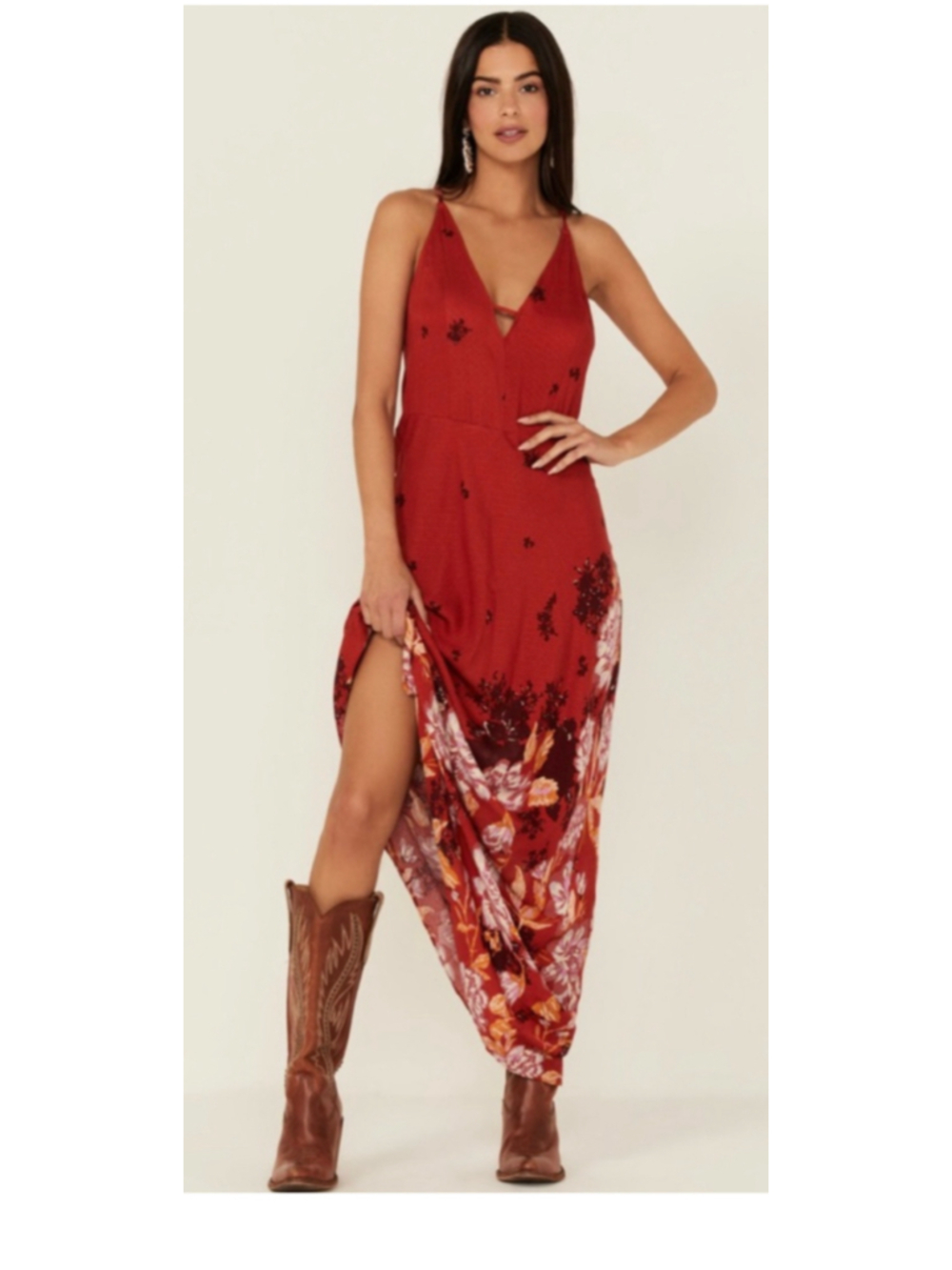 Intimately Free People Get To You Floral Maxi Dress Red pink
cream Size S